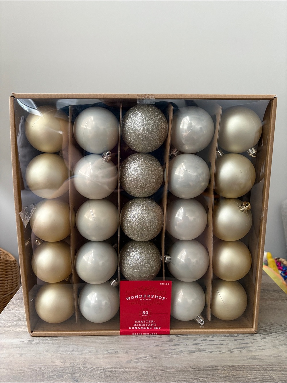 Wondershop Champagne and Silver Shatter-Resistant Ornament Set